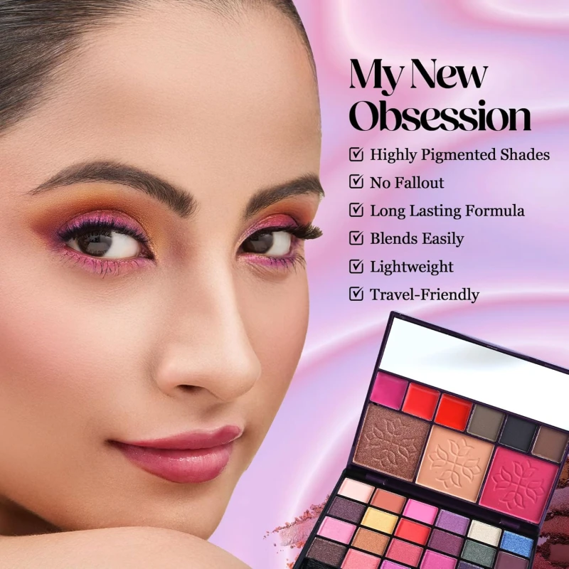 Hilary Rhoda The Collective Face Palette | 3 Cream Lip glosses | 3 Eyebrow Colours | Highlighter | Contour & Blush | 24 Eyeshadow | Highly Pigmented Face Palette | Blends Easily | Makeup kit for women | 55g (Multi-1) thumbnail 5